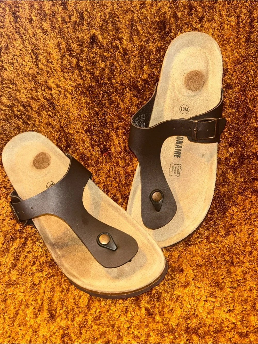 Comfort Footbed Toe-Post Sandals in Black with Adjustable Buckle